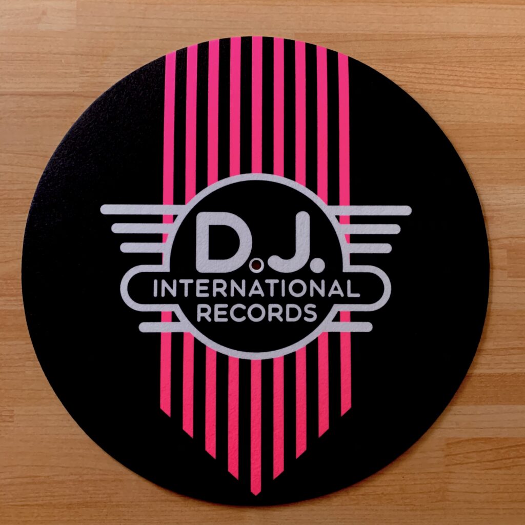 DJ International Main Logo Fluorescent Pink Slipmats Inverted